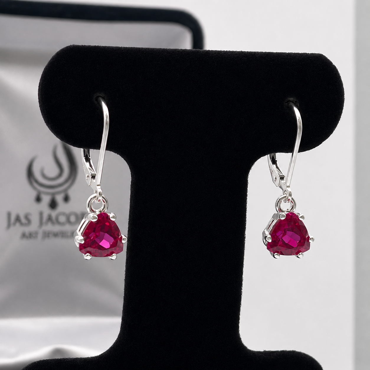 3.3ctw Trillion Cut Ruby Dangle Earrings