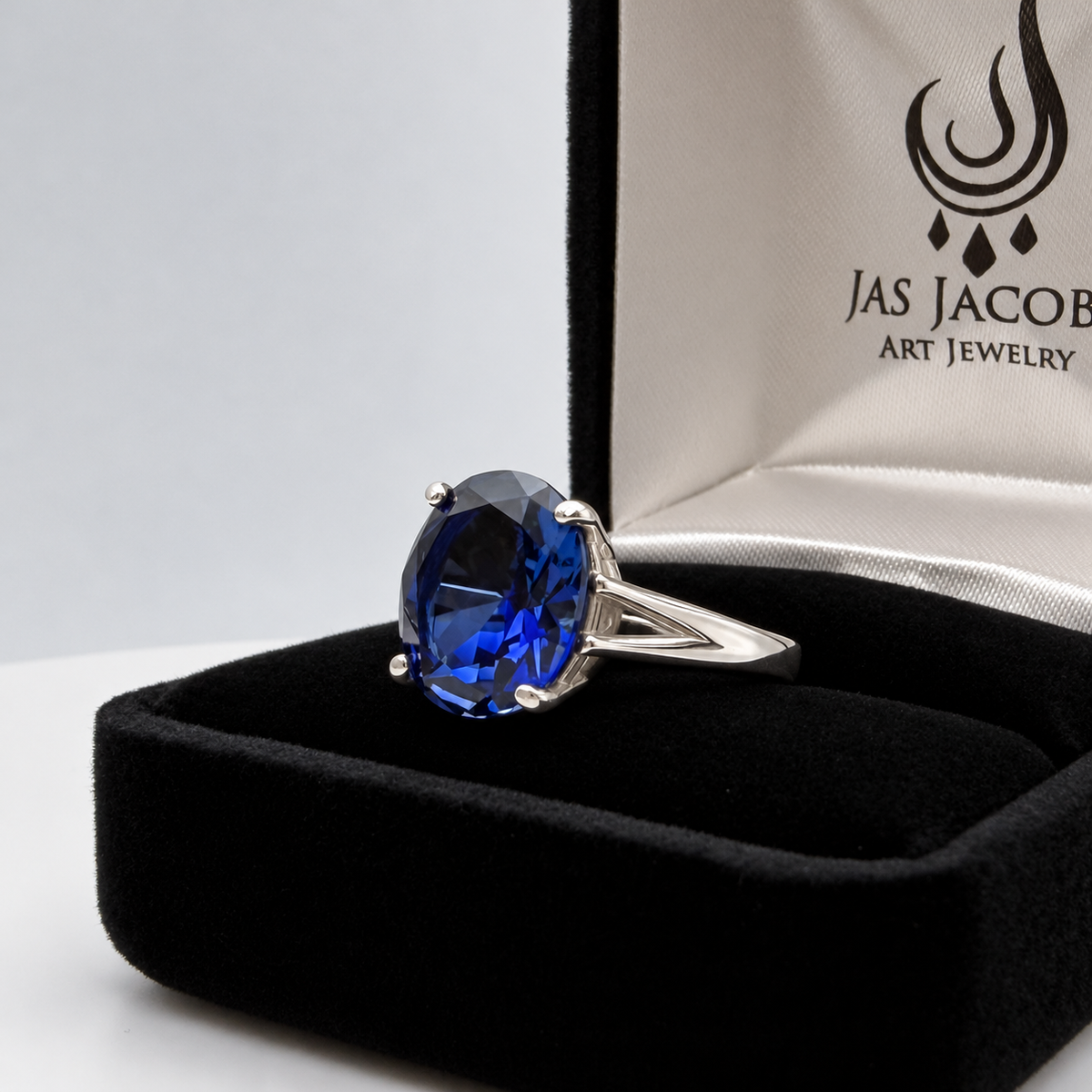5ct Oval Cut Blue Sapphire Split Shank Ring