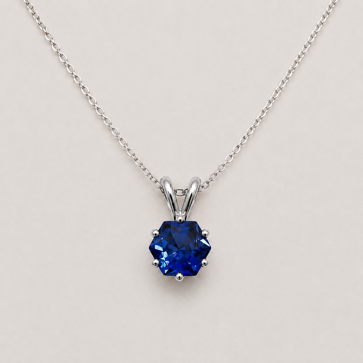 1.2CT Hexagon Cut Blue Sapphire Solitaire Necklace