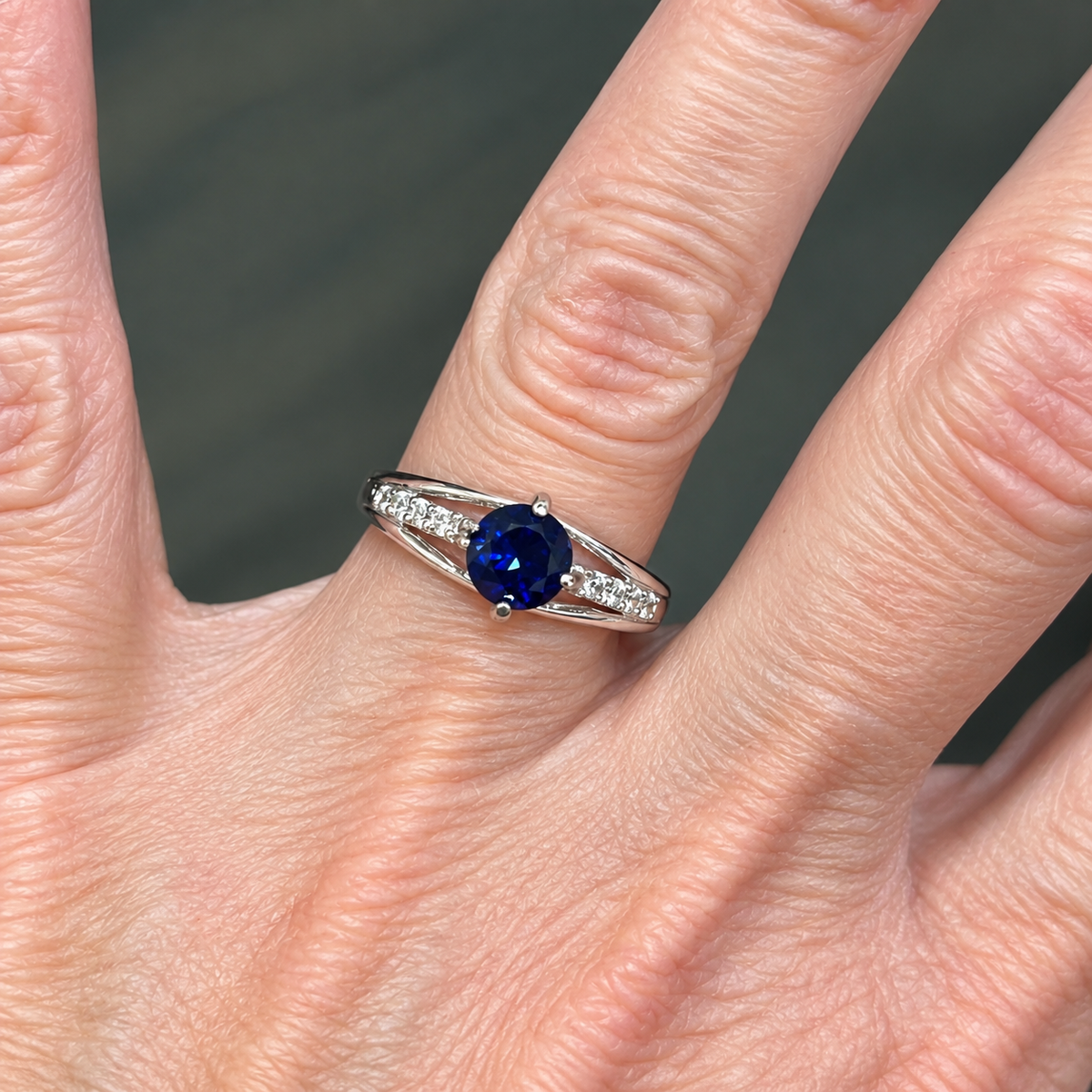 1.16ct Blue & White Sapphire Triple Split Shank Ring