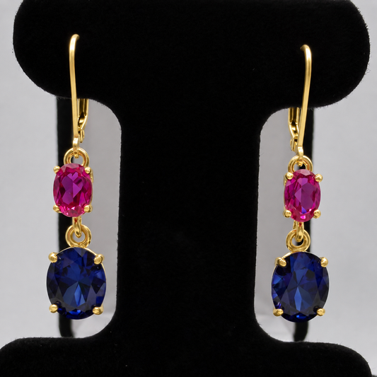 7ctw Blue & Pink Sapphire Dangle Earrings