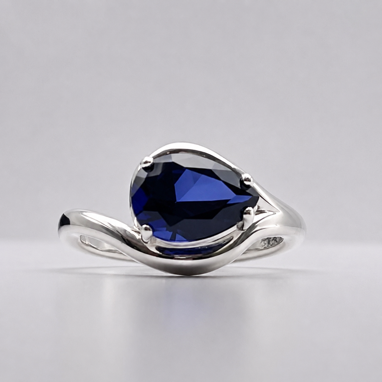 2.5 CT Pear Cut Side Set Sapphire Ring | Solitaire Sapphire Ring | Sterling Silver & 10K or 14K Gold