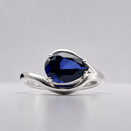 2.5 CT Pear Cut Side Set Sapphire Ring | Solitaire Sapphire Ring | Sterling Silver & 10K or 14K Gold