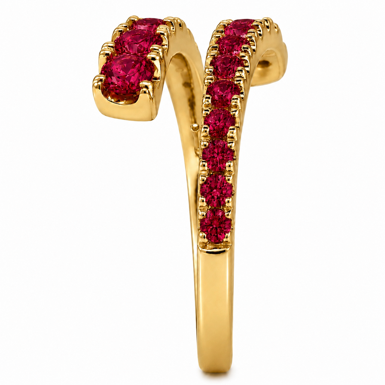 14K Yellow Gold Adjustable Open Bypass Ring | Lab Grown Diamond, Ruby, Emerald or Sapphire Spiral Ring | Made to Order