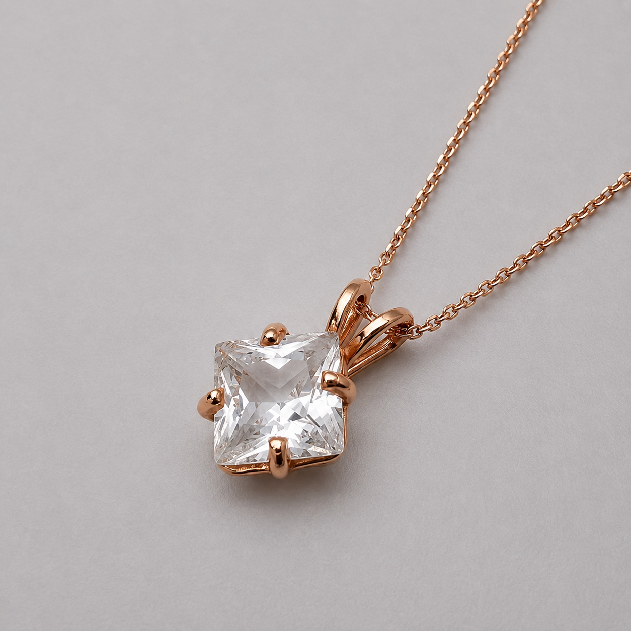 1.2 Ct Princess Cut White Sapphire Solitaire Pendant Necklace