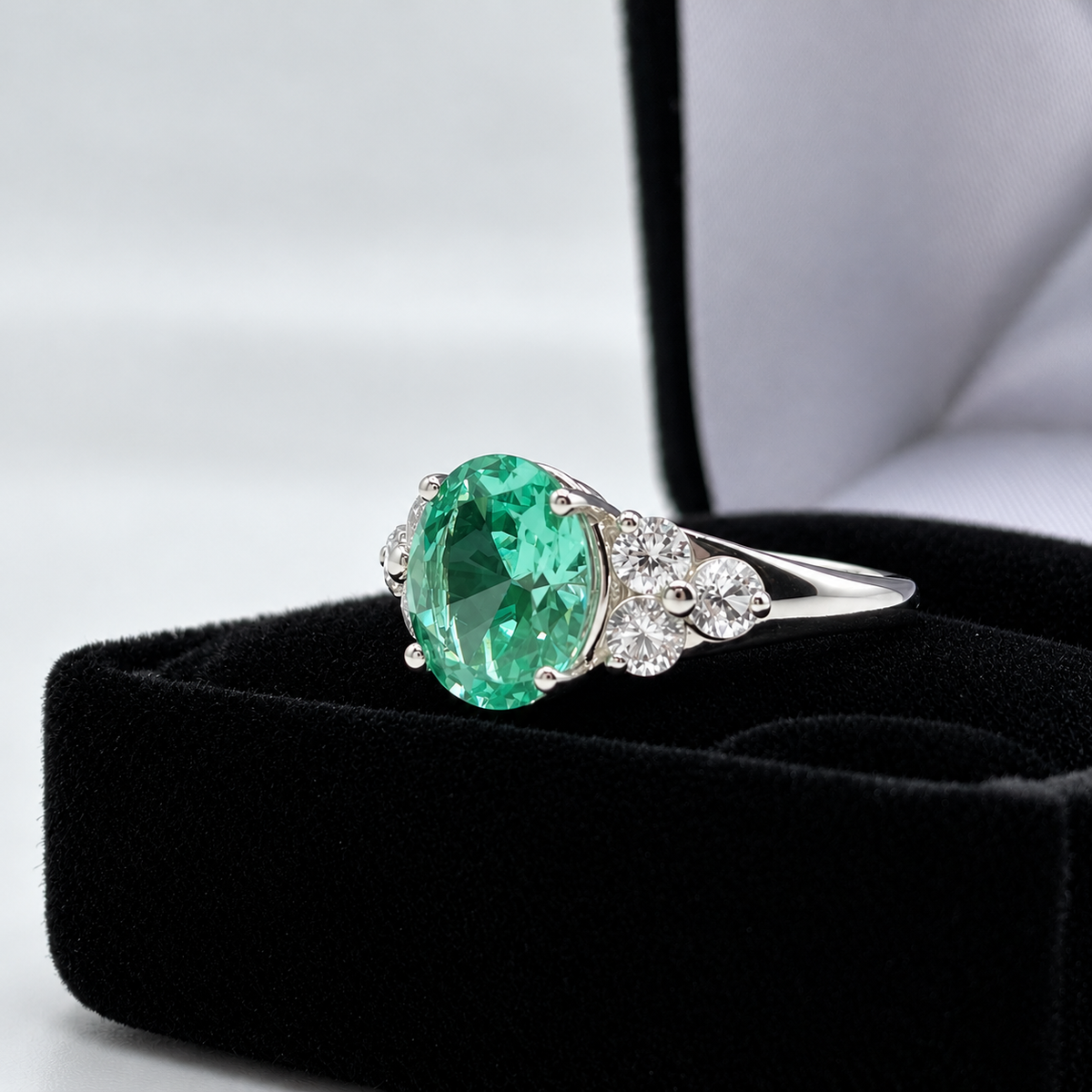 4ctw Mint Green Spinel & White Sapphire Victorian Cluster Ring