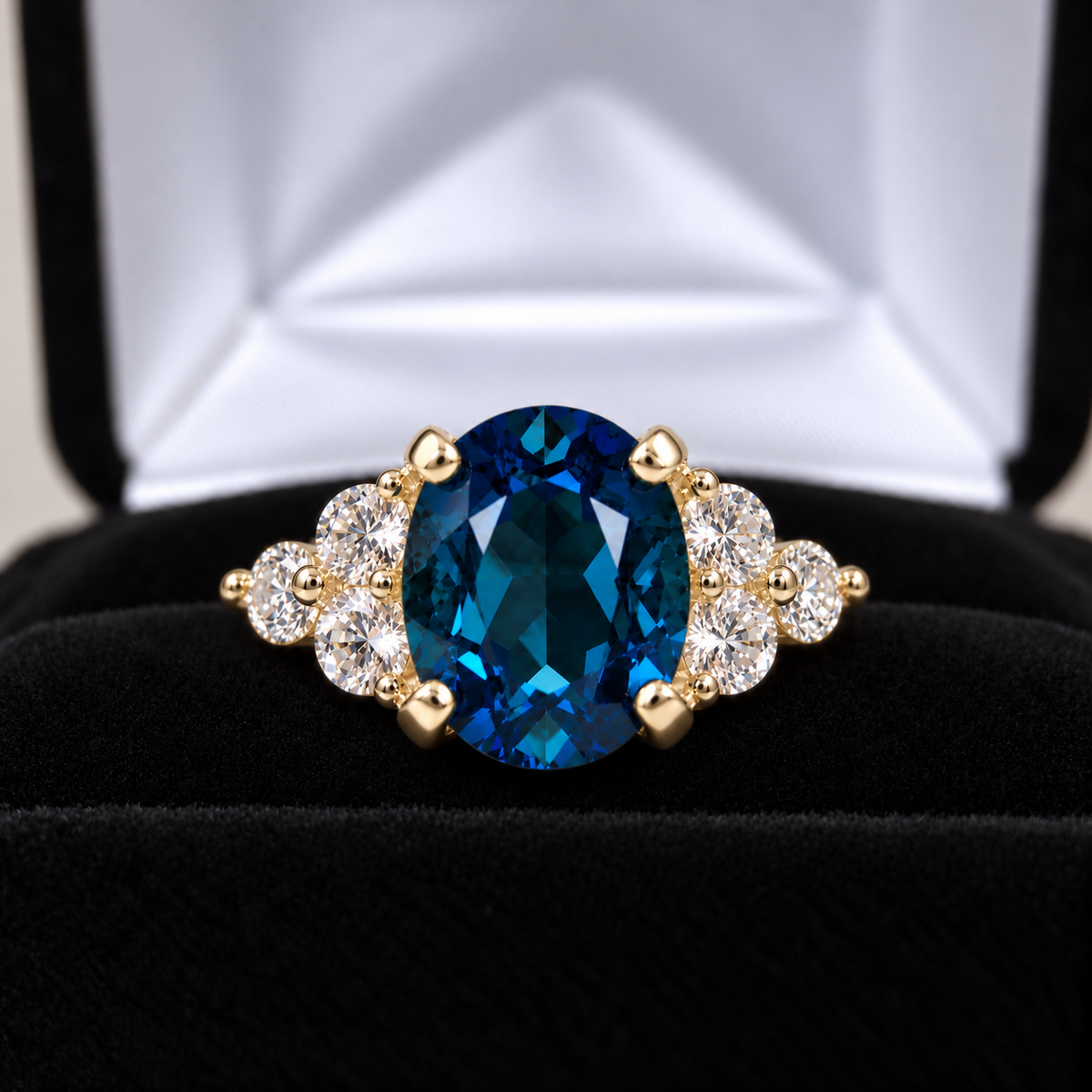 4.5ctw London Blue Topaz & White Topaz Cluster Ring – Victorian Inspired
