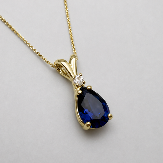 2.5 Ct Pear Cut Sapphire & Diamond Pendant Necklace