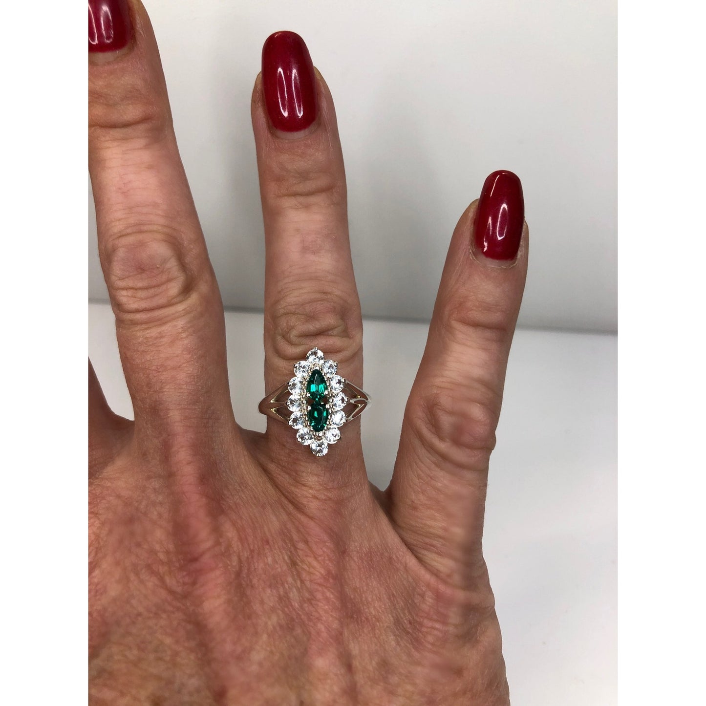 Gorgeous Antique Style 1.4ctw Emerald & White Sapphire Cluster Ring