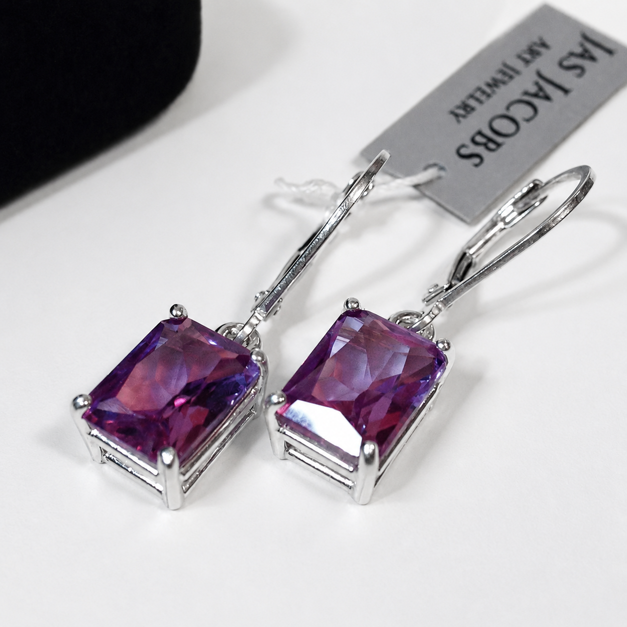 5 CTW Emerald Cut Lab Grown Alexandrite Sapphire Earrings