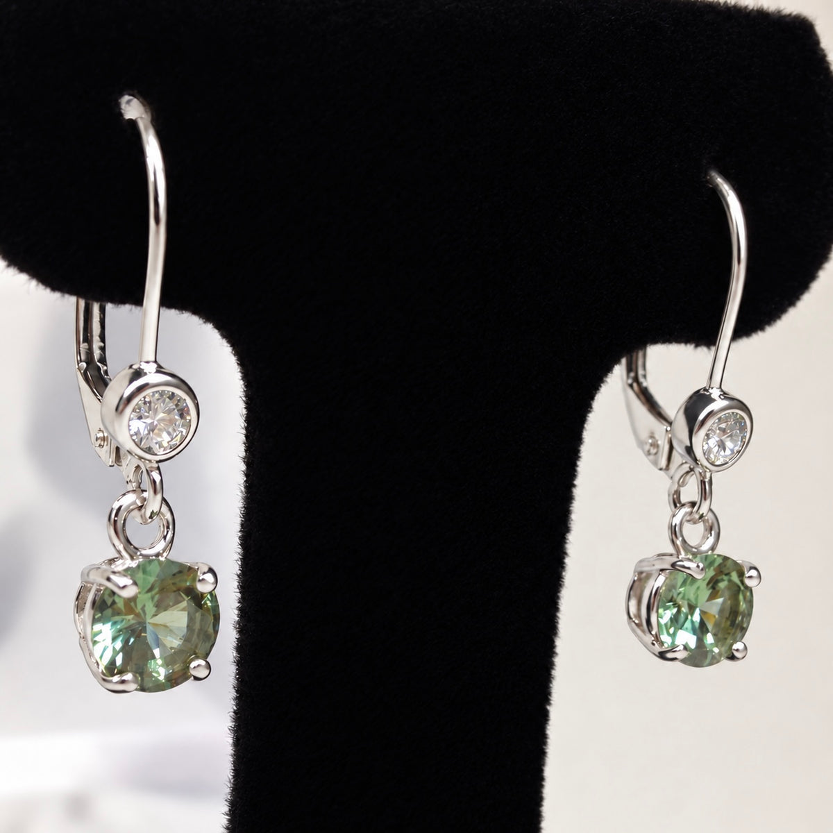 3ctw Green Amethyst Prasiolite & White Topaz Leverback Earrings