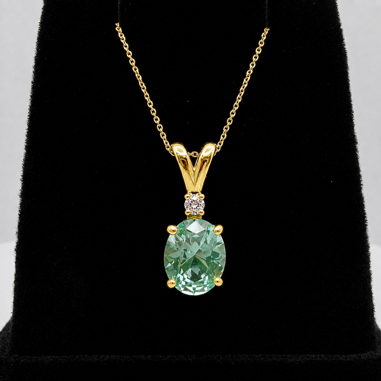 3ct Oval Mint Green Spinel & White Sapphire Pendant Necklace