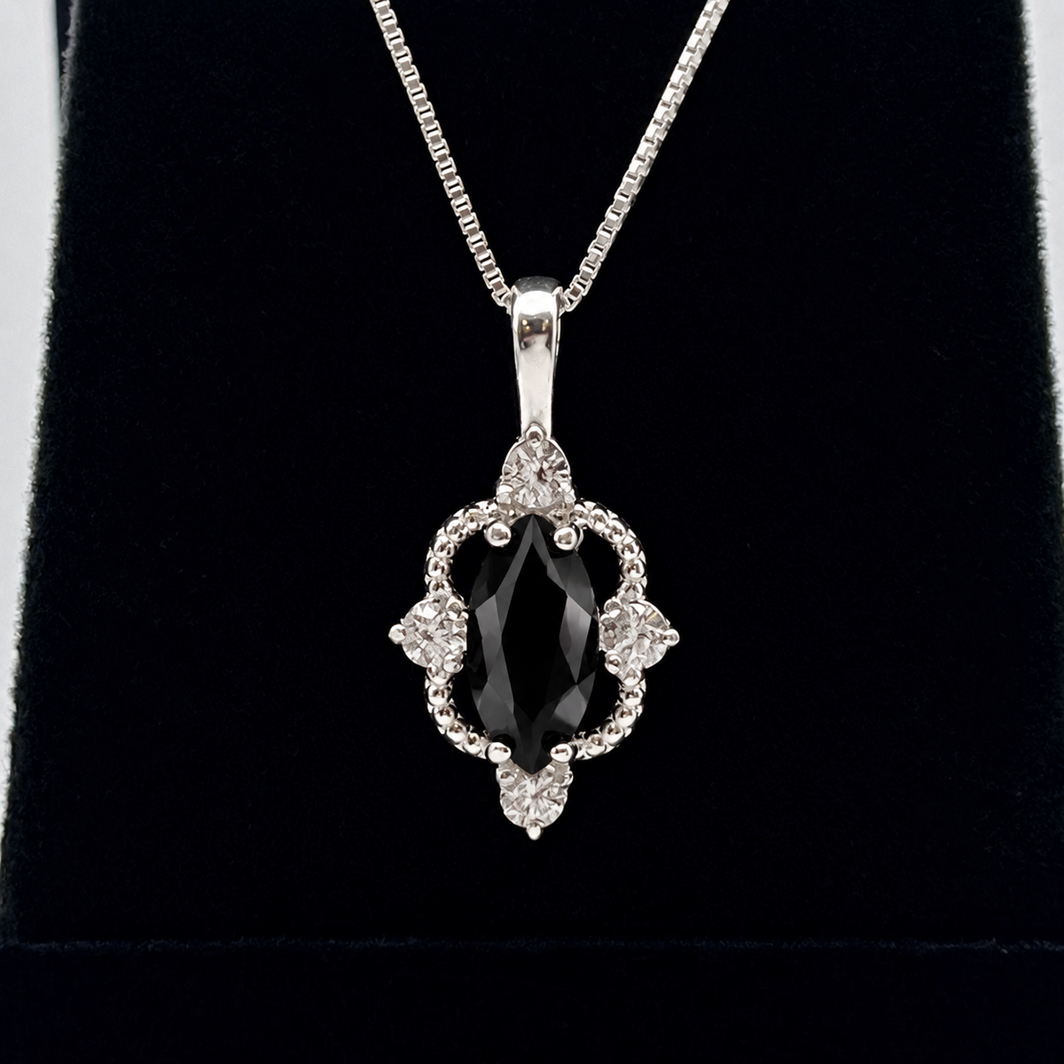 Marquise Black Onyx & White Sapphire Pendant Necklace