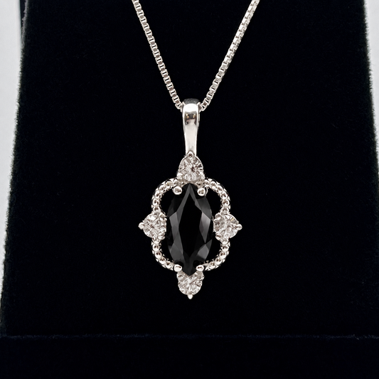 Marquise Black Onyx & White Sapphire Pendant Necklace