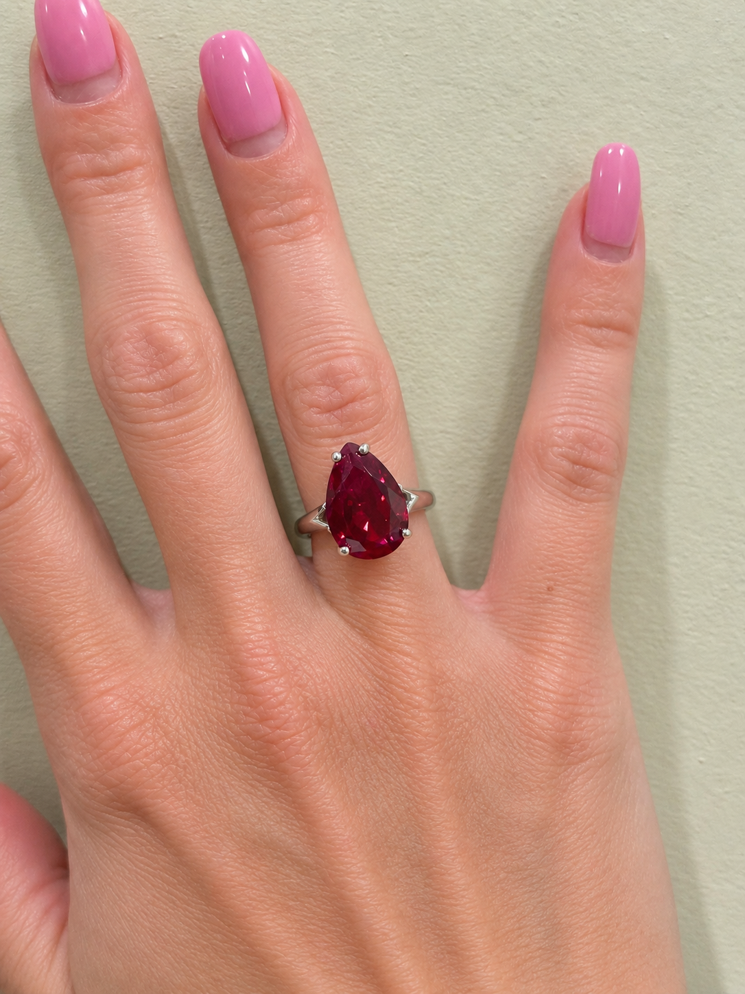 7.5ct Pear Cut Ruby Cathedral Solitaire Ring