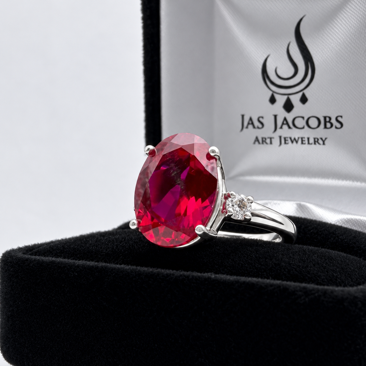 7.3ctw Oval Ruby & White Sapphire Statement Ring