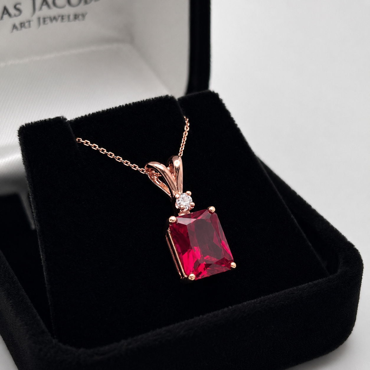 3CTW Emerald Cut Ruby Pendant Necklace | Diamond Accent