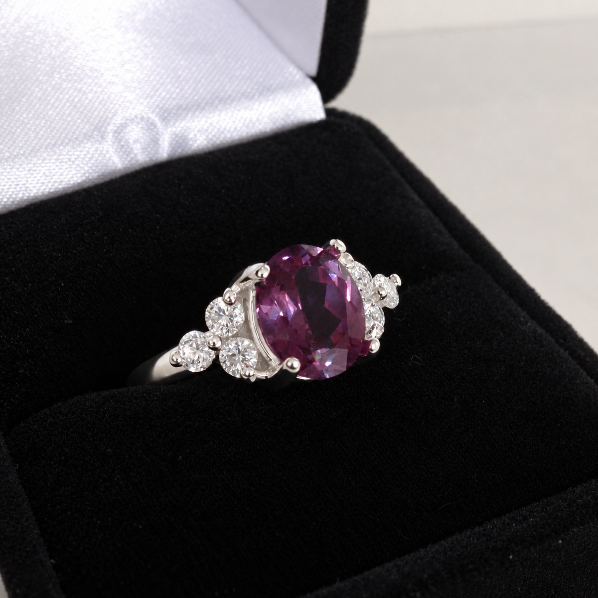 3.78ctw Oval Alexandrite Sapphire & White Sapphire Cluster Ring