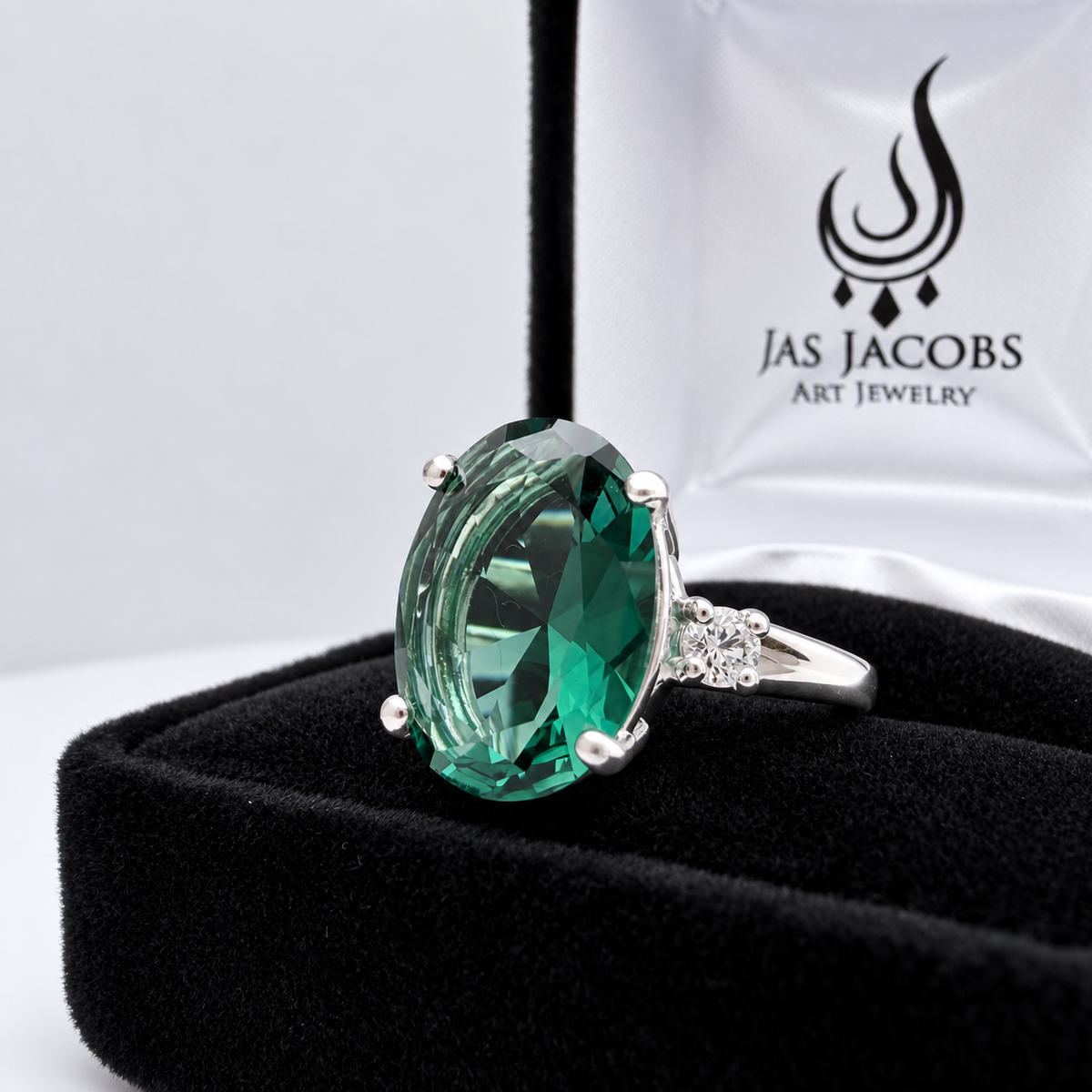 6ct Oval Green Quartz & White Sapphire Ring