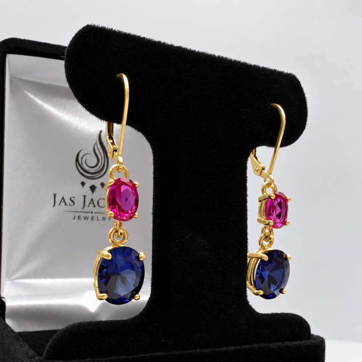 7ctw Blue & Pink Sapphire Dangle Earrings