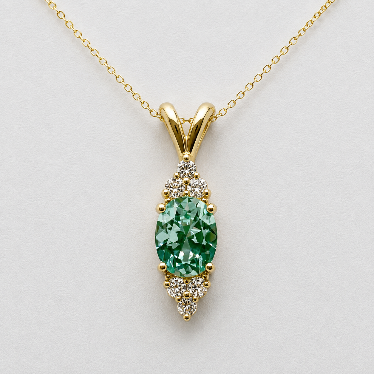 4ctw Mint Green Spinel and White Sapphire Necklace, Vintage Inspired