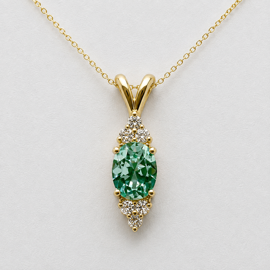 4ctw Mint Green Spinel and White Sapphire Necklace, Vintage Inspired