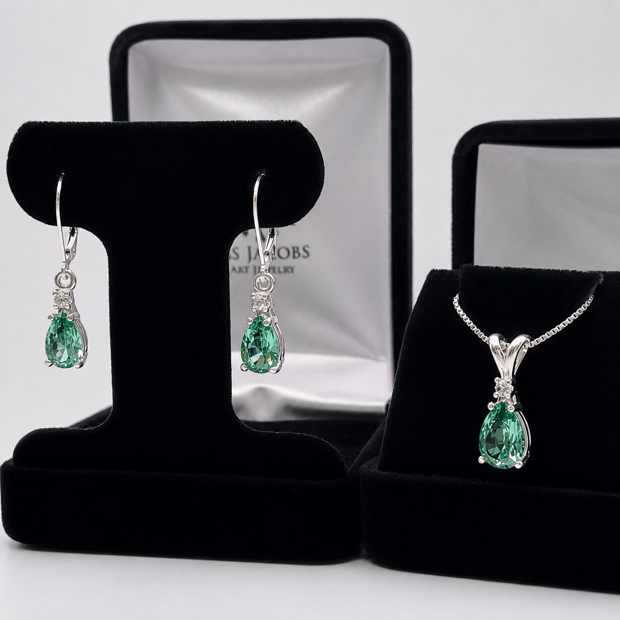 5.24 CTW Mint Green Spinel & Diamond Necklace & Leverback Earrings Set