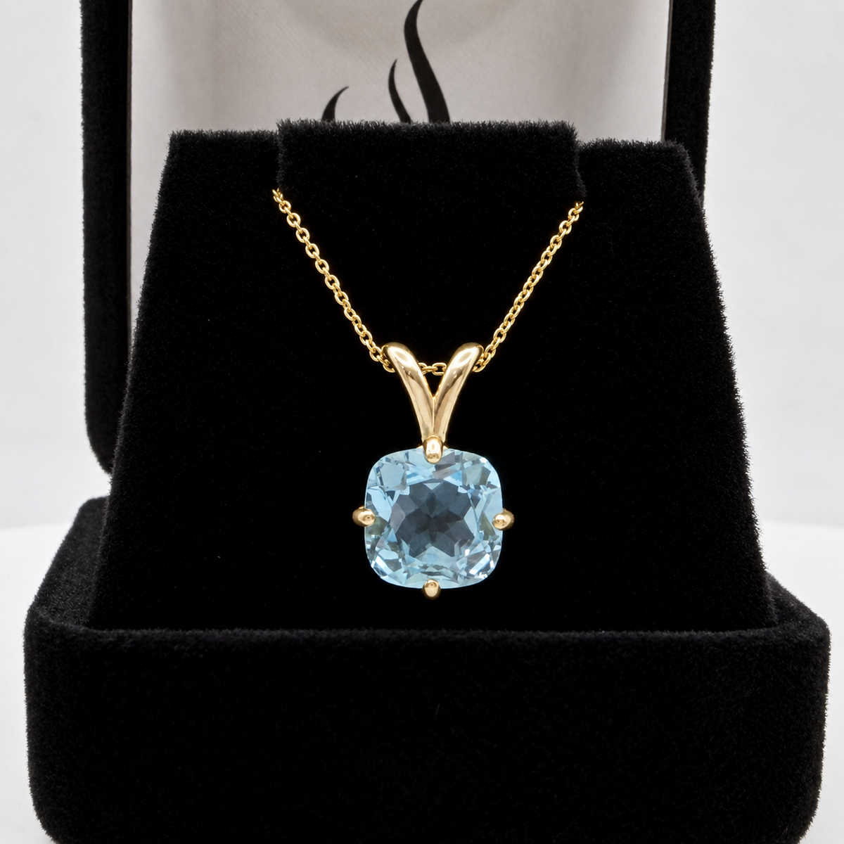 2.5ct Checkerboard Cushion Sky Blue Topaz Pendant Necklace