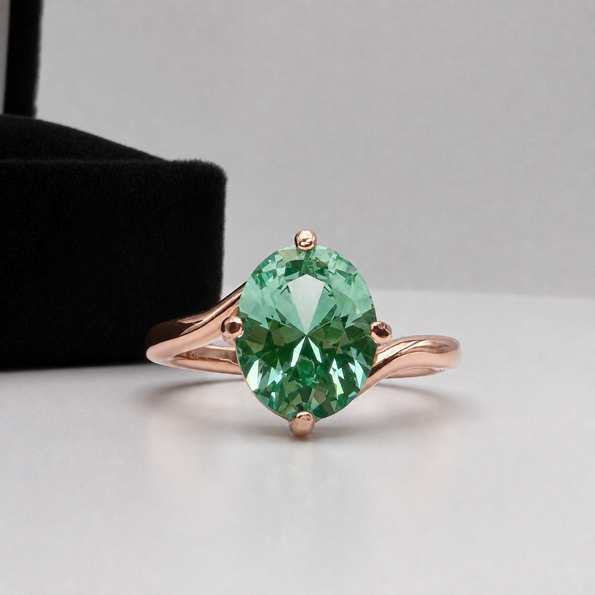 3ct Oval Mint Green Spinel Ring | Split Bypass Solitaire