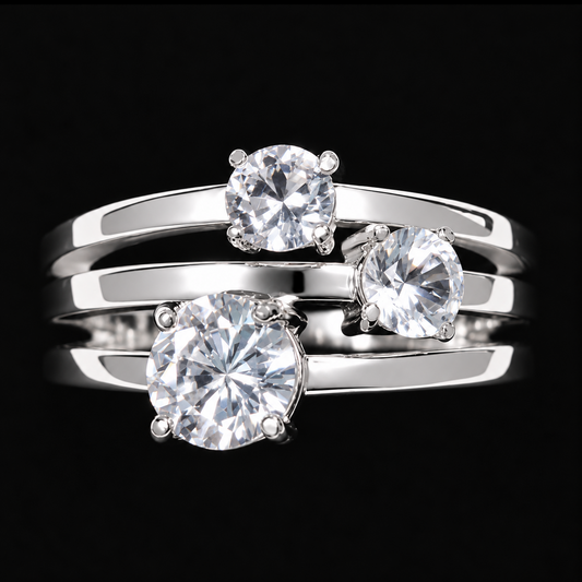 2ct Three Stone White Sapphire Triple Split Shank Ring