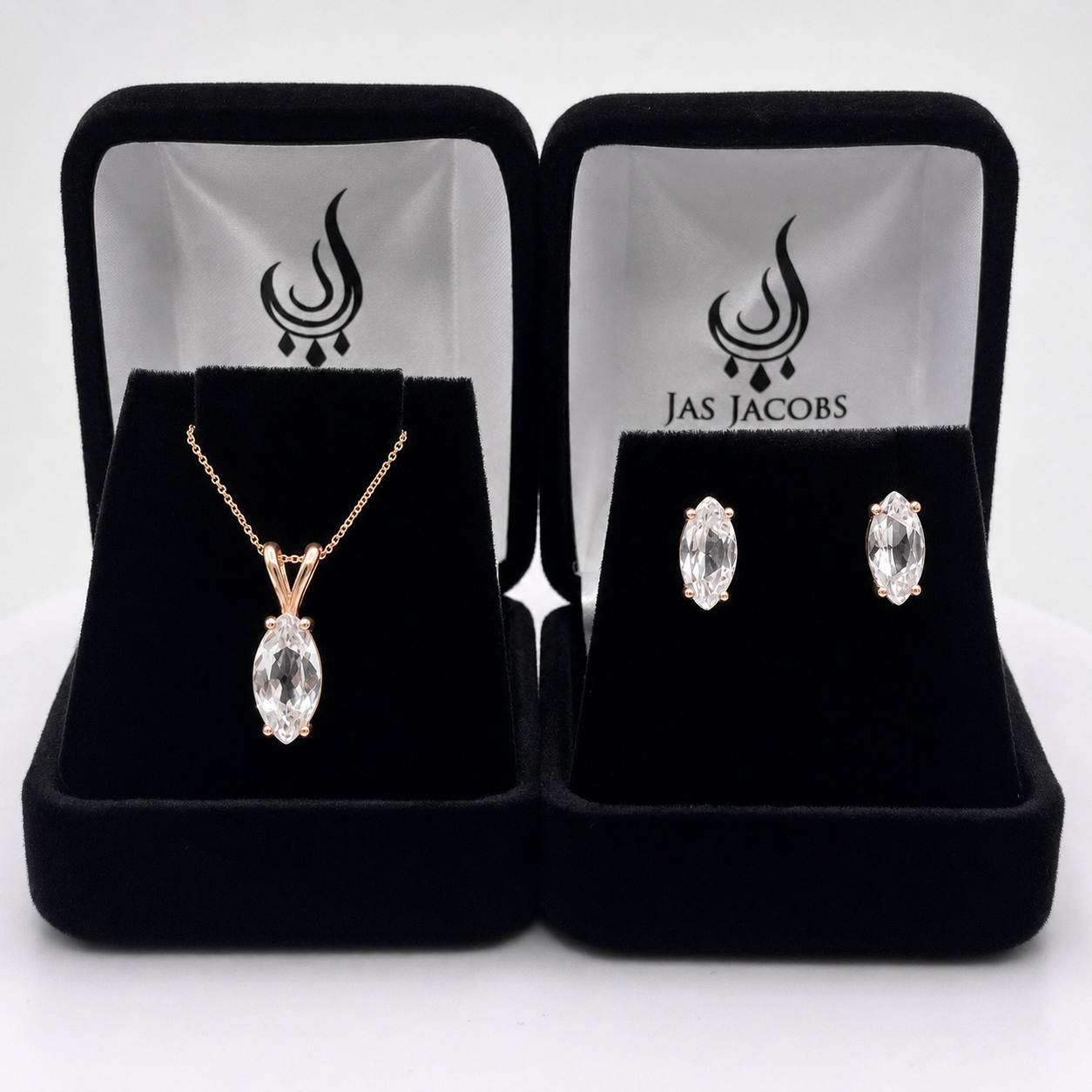 4.5ctw Marquise Cut Colorless White Sapphire Pendant & Stud Earring Jewelry Set