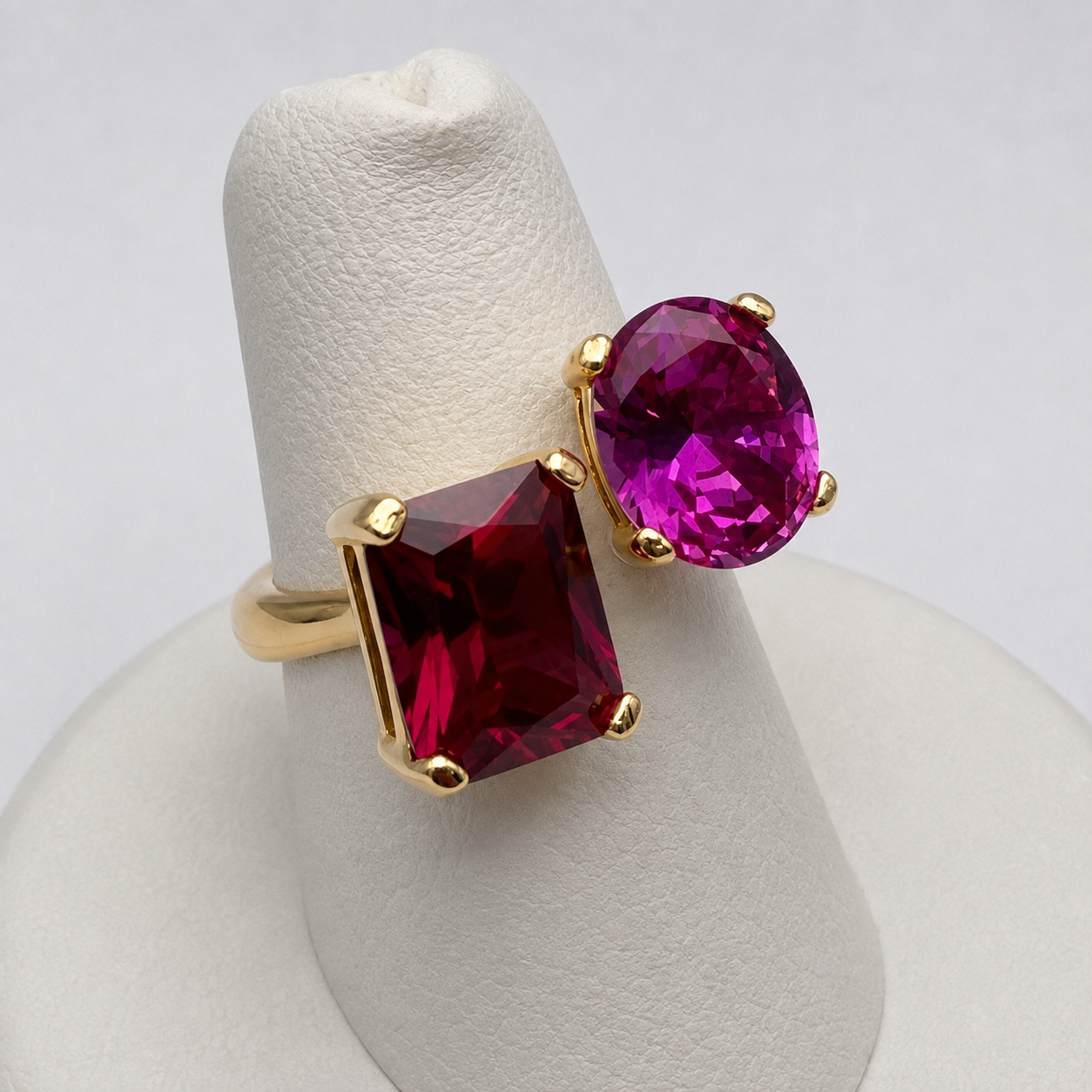 7ctw Ruby & Pink Sapphire Ring | Toi et Moi Open Design | Adjustable
