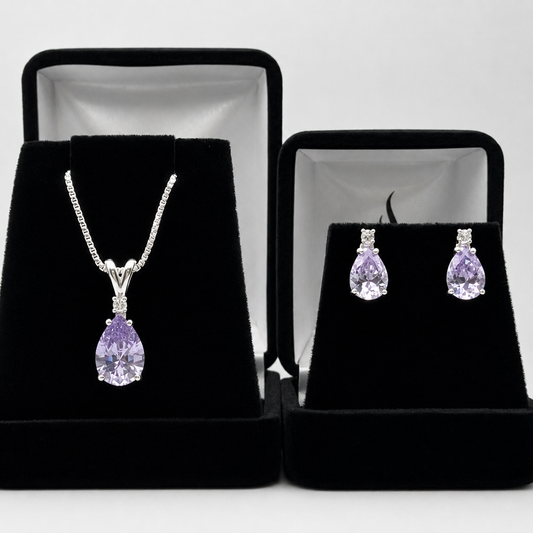 11ctw Pear Cut Lavender Cubic Zirconia Jewelry Set | White Sapphire Accents
