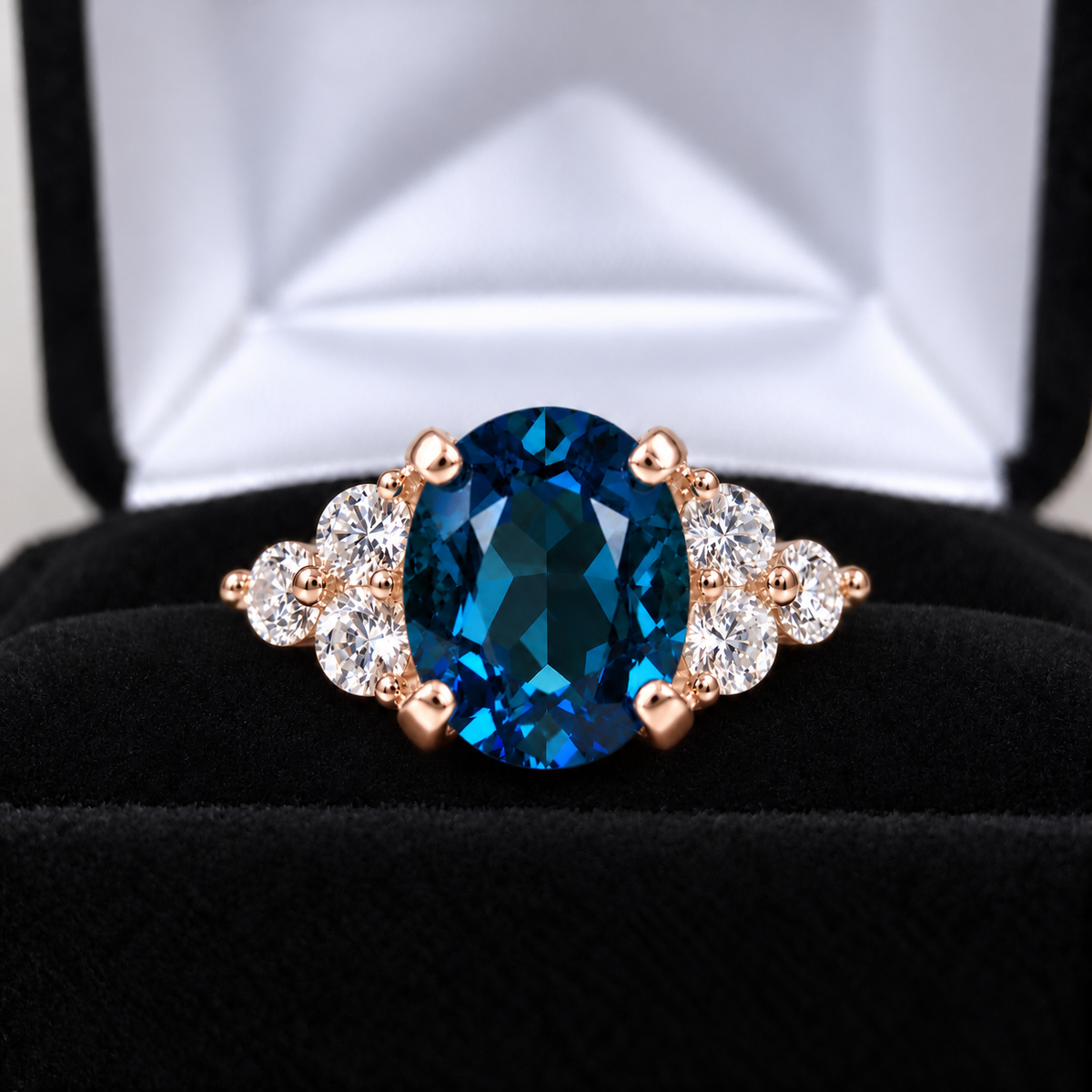 4.5ctw London Blue Topaz & White Topaz Cluster Ring – Victorian Inspired