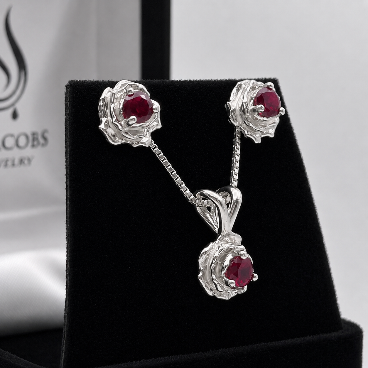 Ruby Rose Jewelry Set | Sculptural Sterling Silver Pendant Necklace & Earrings