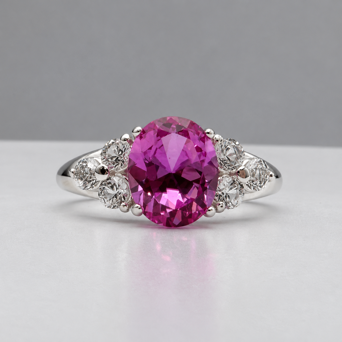3.78ctw Oval Pink Sapphire & White Sapphire Floral Cluster Ring