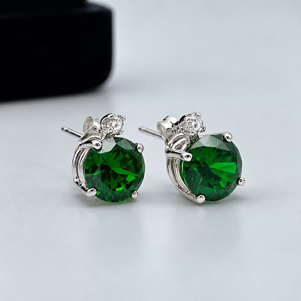 3.3ctw Round Emerald & White Sapphire Stud Earrings