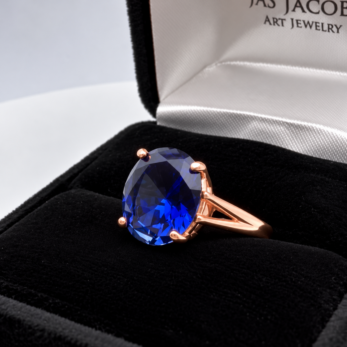 5ct Oval Cut Blue Sapphire Split Shank Ring