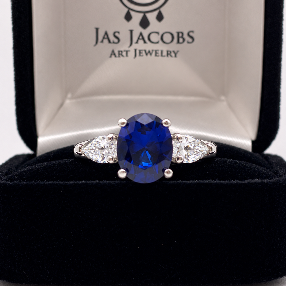4.5ctw Oval Blue Sapphire & Diamond Three Stone Ring