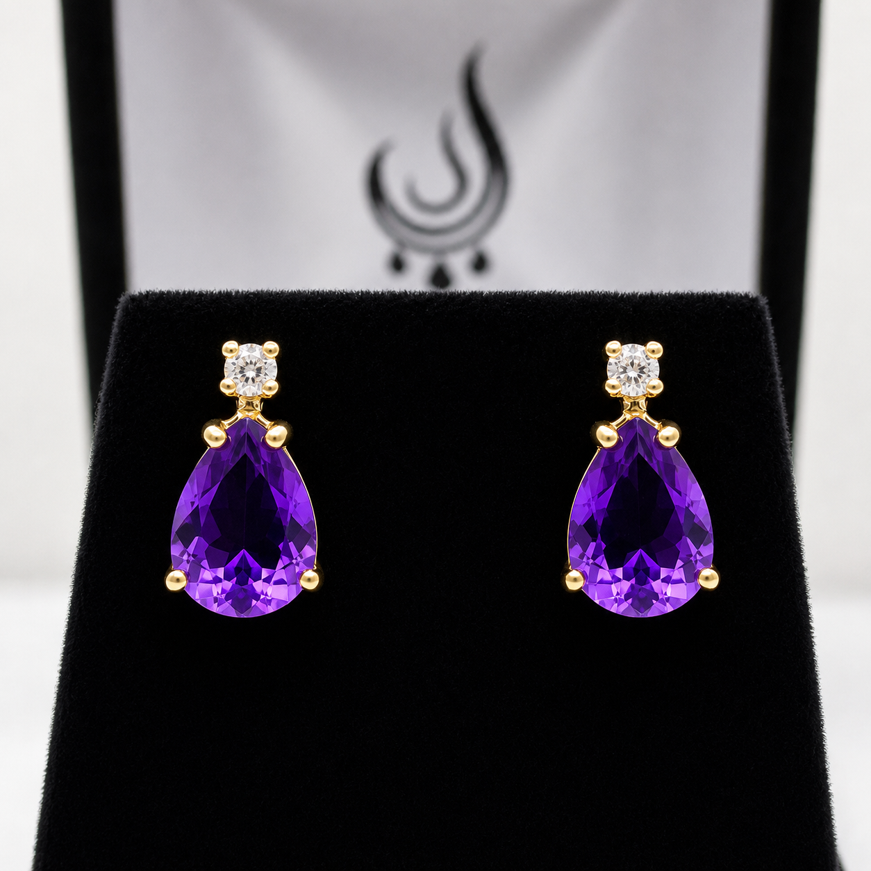 3.3CTW Pear Cut Amethyst Drop Earrings with Diamond Accents