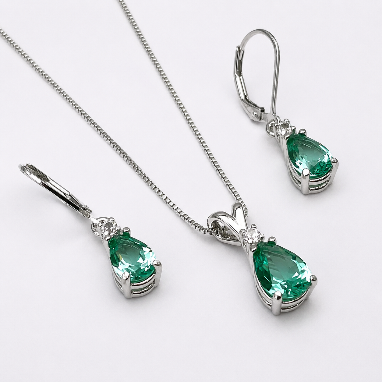 5.24 CTW Mint Green Spinel & Diamond Necklace & Leverback Earrings Set