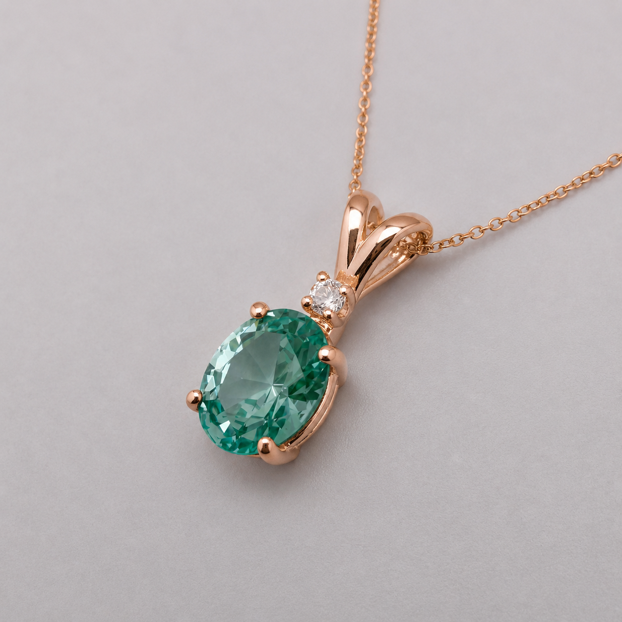 3ct Oval Mint Green Spinel & White Sapphire Pendant Necklace