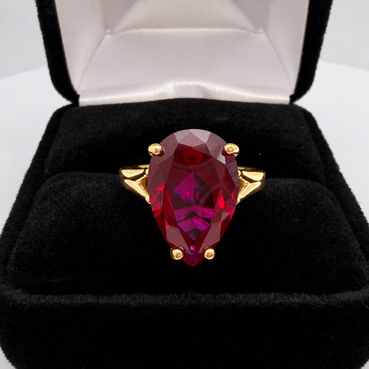 7.5ct Pear Cut Ruby Cathedral Solitaire Ring