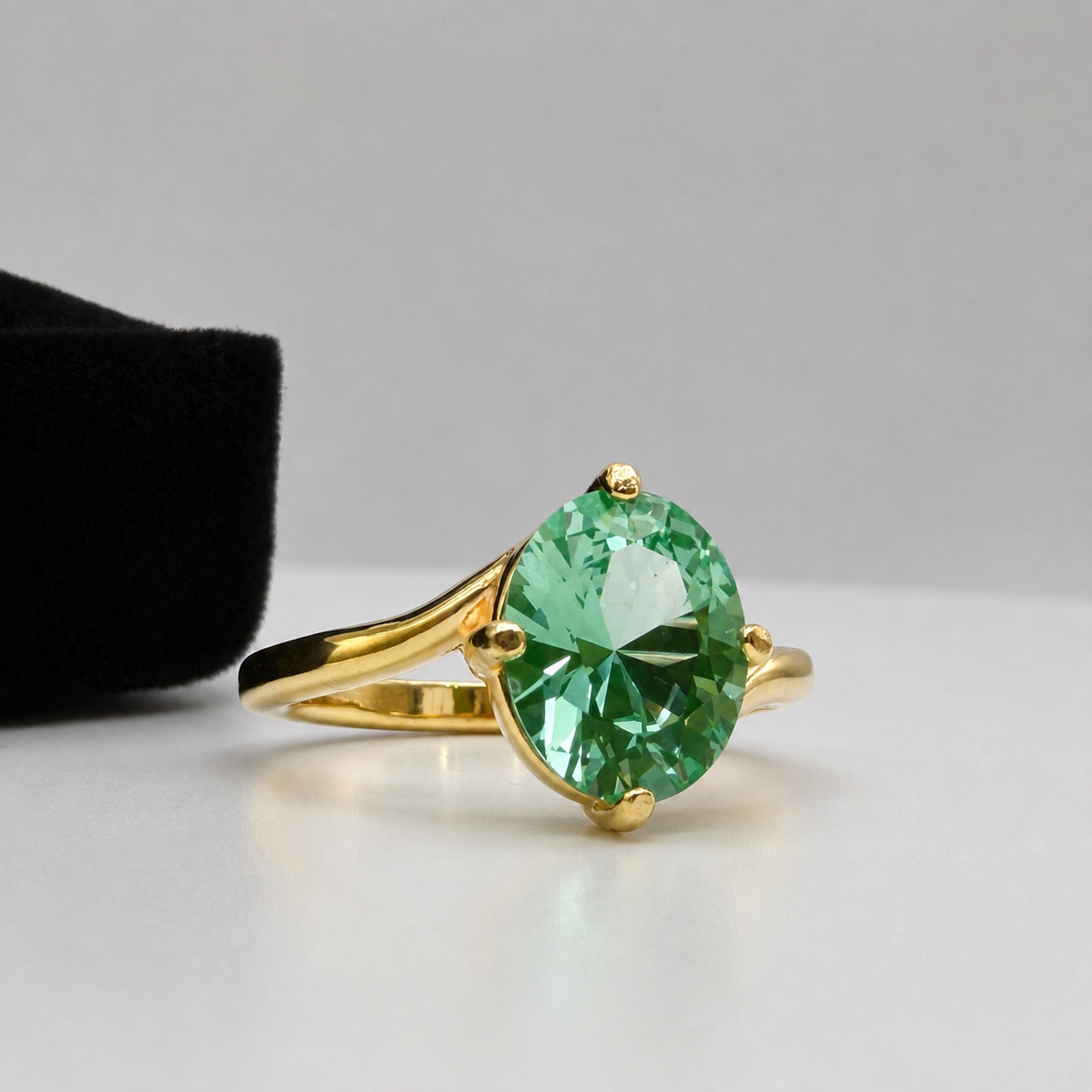 3ct Oval Mint Green Spinel Ring | Split Bypass Solitaire