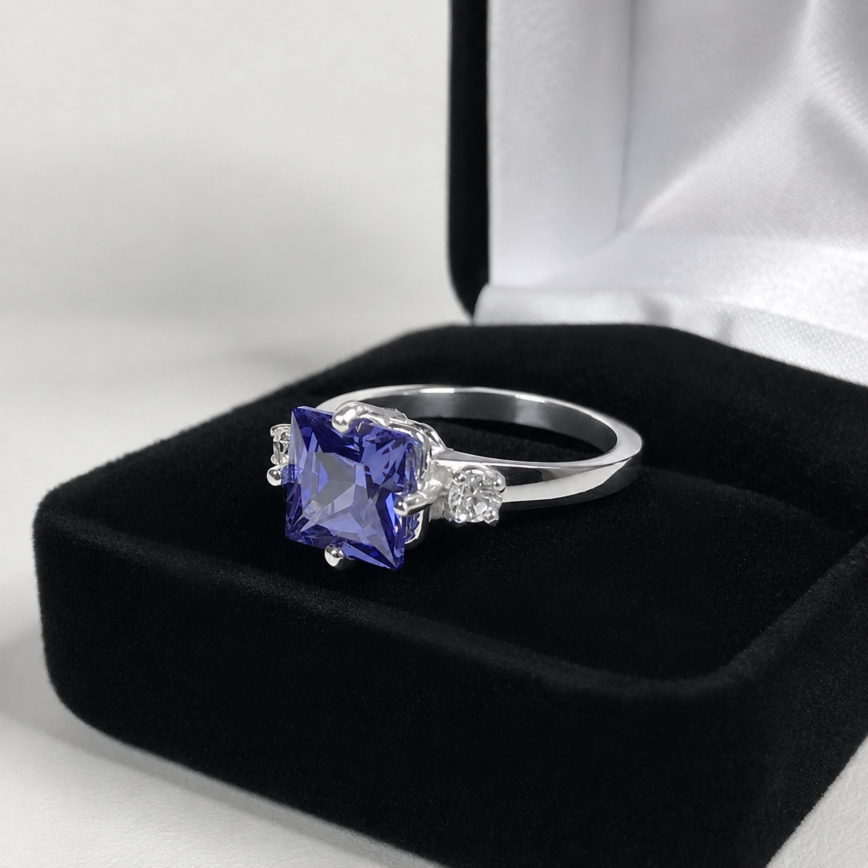 Princess Cut Simulated Tanzanite & White Sapphire Art Deco Ring