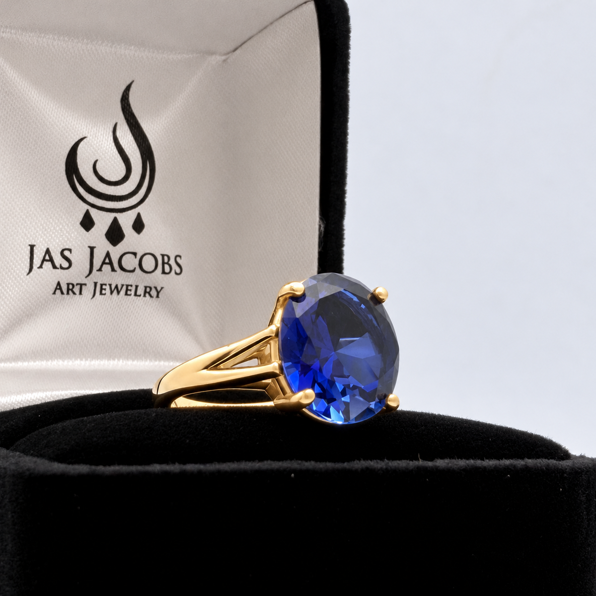 5ct Oval Cut Blue Sapphire Split Shank Ring