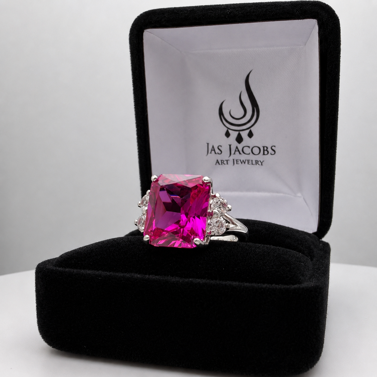 6ct Emerald Cut Pink Sapphire Diamond Ring