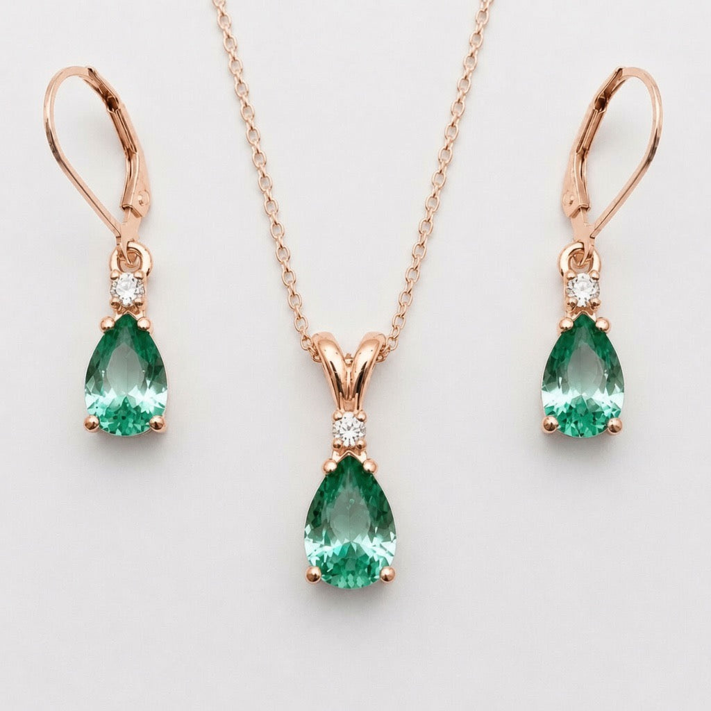 5.24 CTW Mint Green Spinel & Diamond Necklace & Leverback Earrings Set