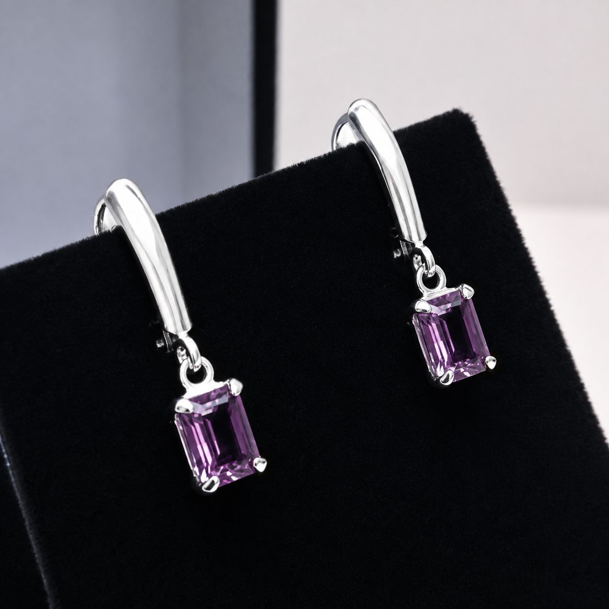 2 CTW Emerald Cut Laboratory Grown Alexandrite Drop Earrings