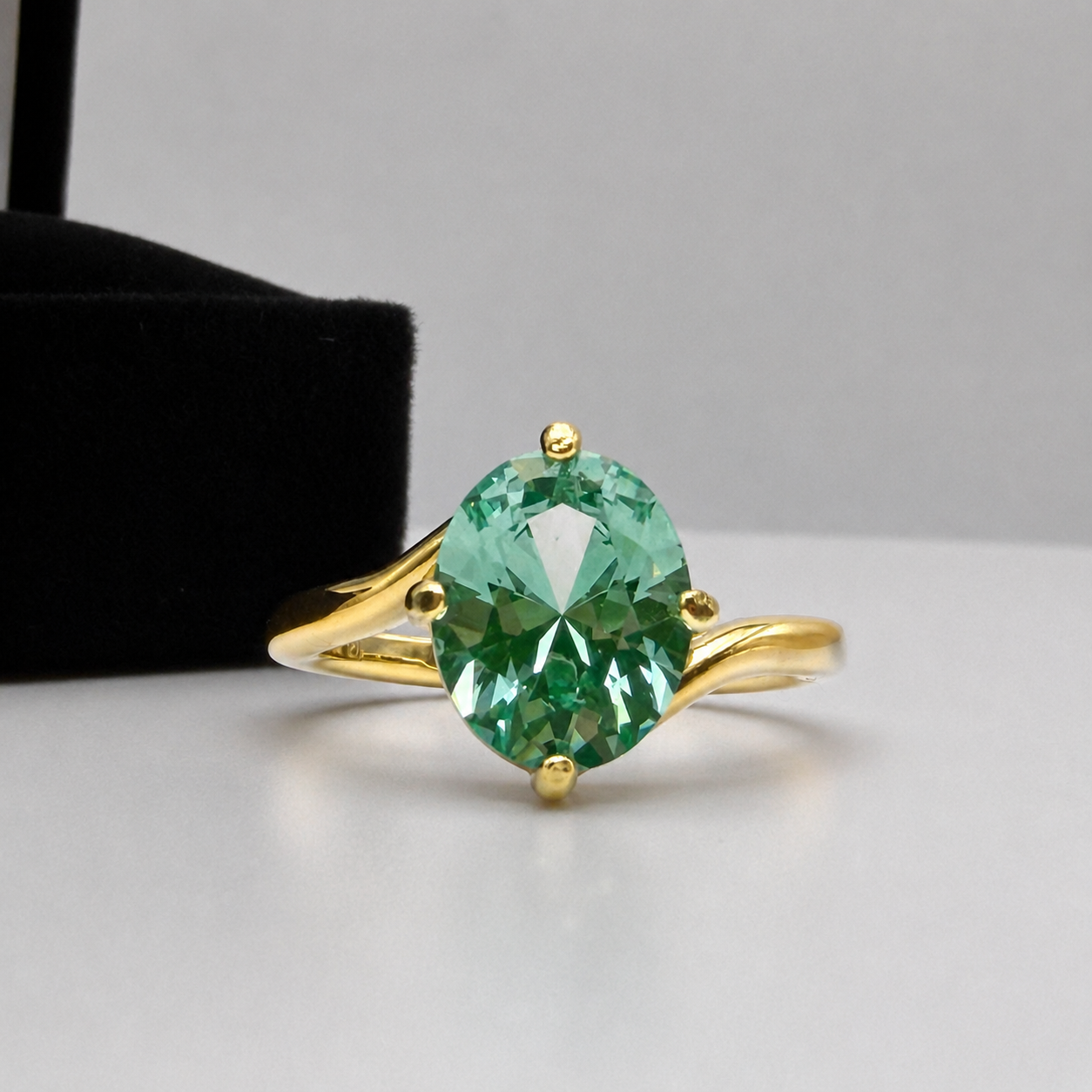 3ct Oval Mint Green Spinel Ring | Split Bypass Solitaire